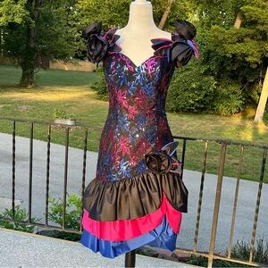 Vintage 80s Alyce Designs Party Prom Homecoming Dress Sequin Black Pink Blue